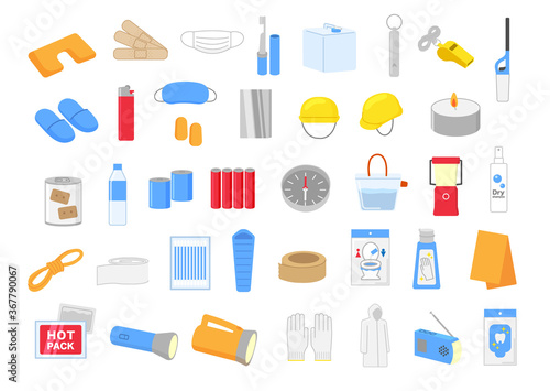 Disaster prevention goods set illustration