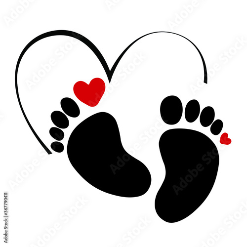 Baby, foot, print, art, vector illustration
