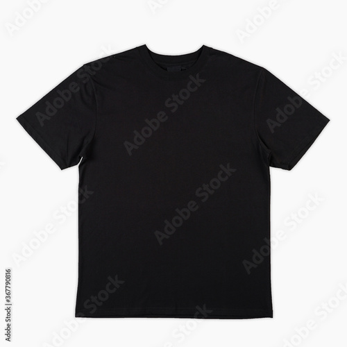 Blank T Shirt color black template front and back view on white background