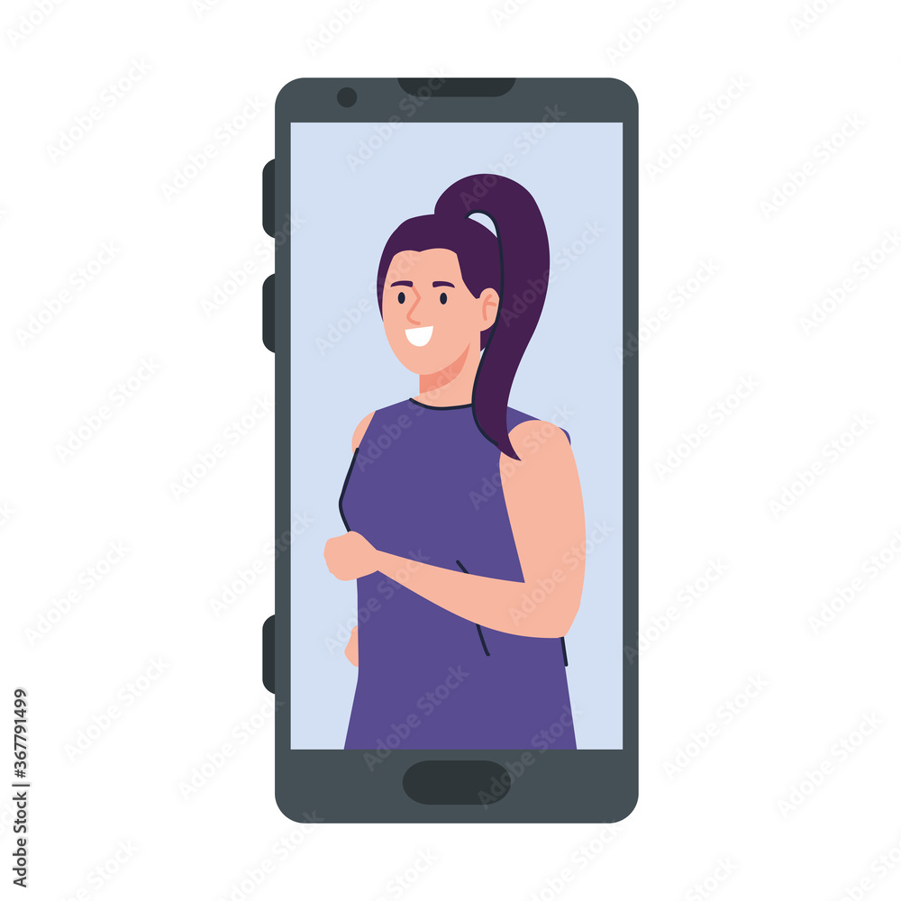 young woman in smartphone device, on white background young woman in smartphone device, on white background