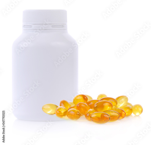 Cod liver oil omega 3 gel capsules isolated on white