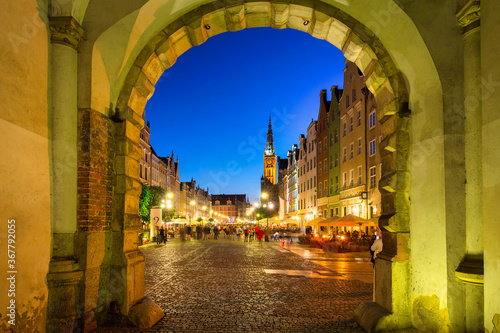 View from the Green Gate to the Long Street in Gdańsk by night, Poland