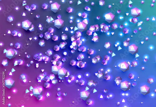 Shiny low poly spheres with triangles and glitter, vector illustration