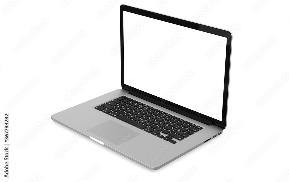 Laptop white gray mockup isolated object on white background with clipping path. Working at home and online education concept. Laptop white gray mockup isolated object on white background with clipping path. Working at home and online education concept.