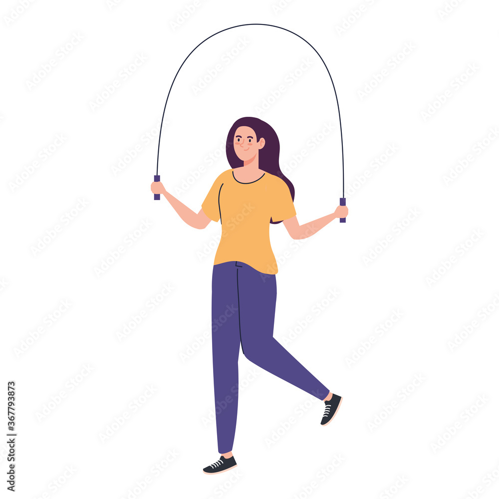 Obraz premium woman jumping rope, sport recreation exercise