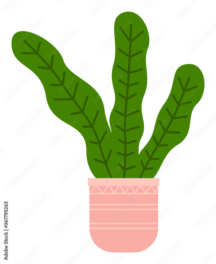 Pot with houseplant isolated at white background. Vector flowerpot of decorative green plant with long leaves in ceramic pot. Indoor plant concept of domestic greenery. Icon for home interior plant Pot with houseplant isolated at white background. Vector flowerpot of decorative green plant with long leaves in ceramic pot. Indoor plant concept of domestic greenery. Icon for home interior plant