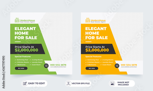 Real Estate Social Media Post Layout template design.