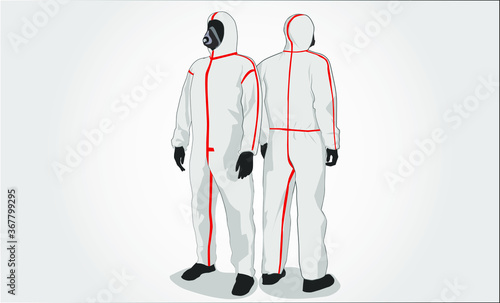 Disposable protective coveralls. Protective suit against viruses. Doctor's antiviral protective overalls. Modern costumes of doctors