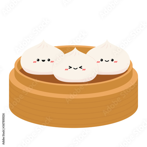 Bao character design. Steamed Bun character. Steamed Bun vector. Steamed Bun on white background. 
