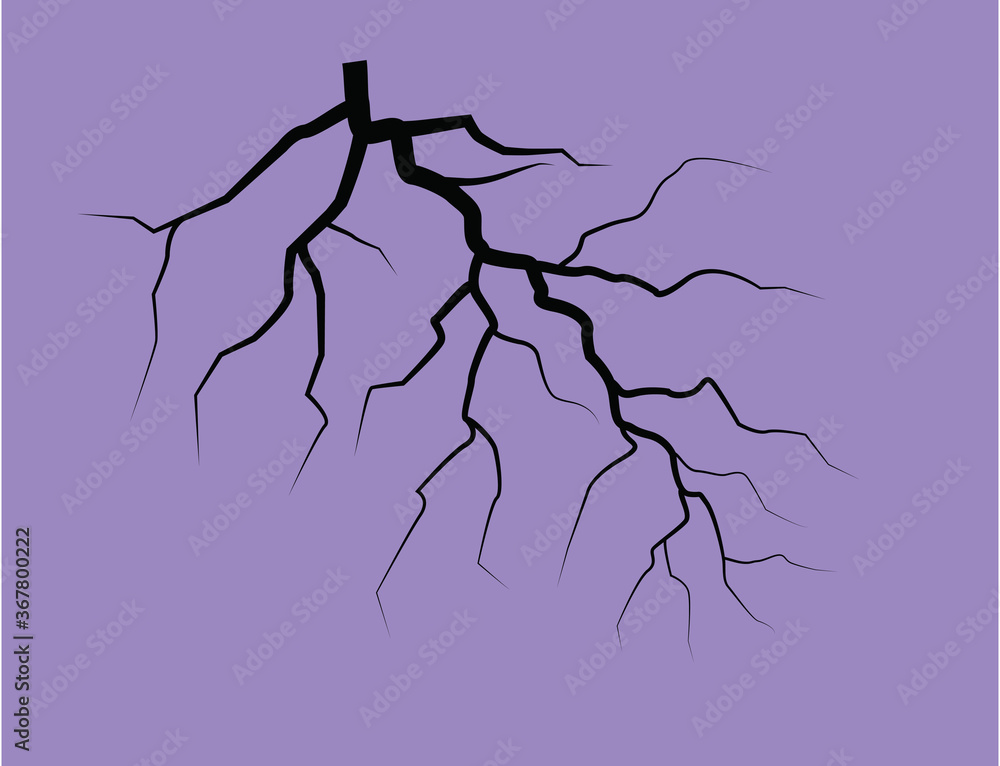Fototapeta premium Silhouette Of A Thunder Lightning On A Lilac Background. Vector Illustration