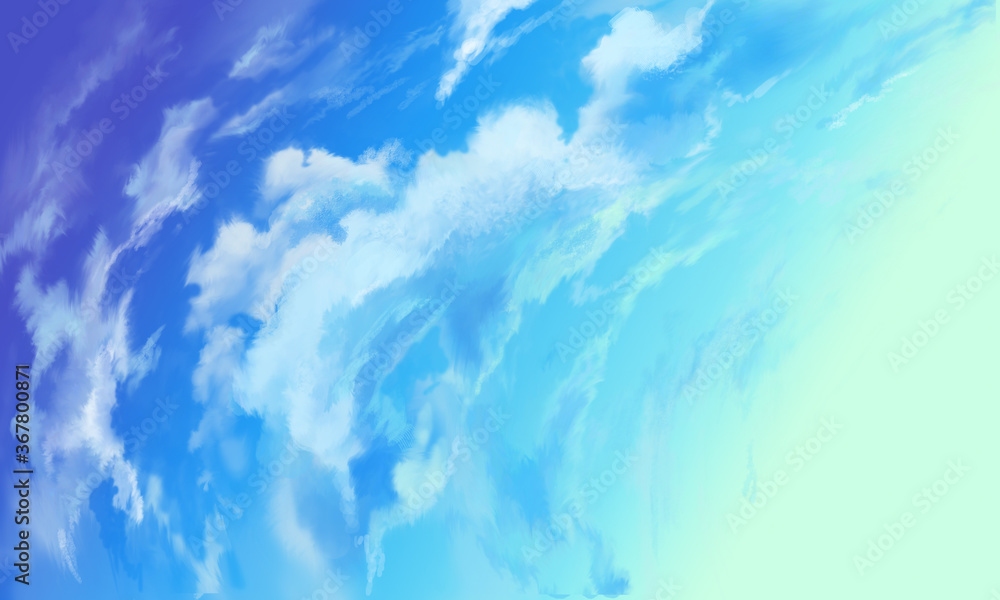 Blue sky with clouds in the left corner. Art background