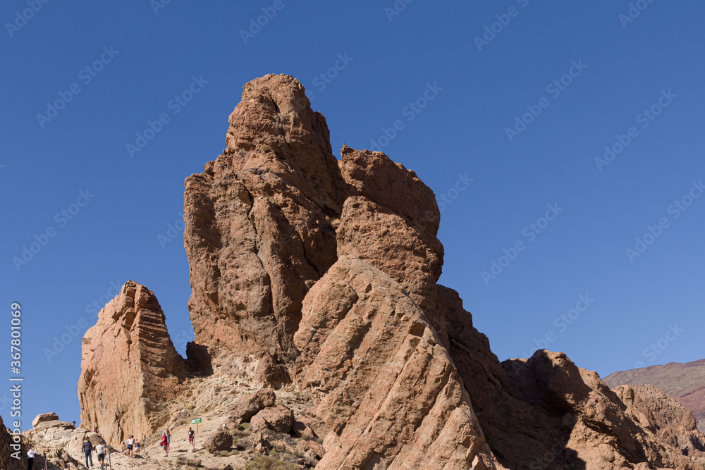 rocky vulcanic landscape with dark blue sky on island Teneriffe