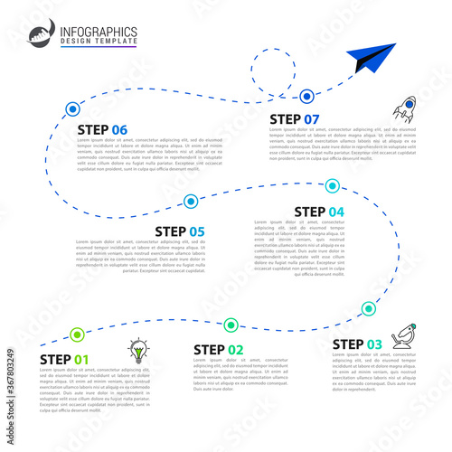 Infographic design template. Timeline concept with 7 steps
