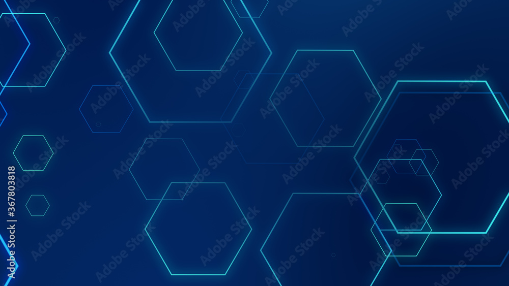 Hexagon geometric blue neon lights technology Hi-tech dark background. Abstract graphic digital future science concept design. Hexagon geometric blue neon lights technology Hi-tech dark background. Abstract graphic digital future science concept design.
