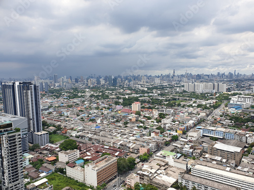 Top view city scape high building,
center town . Cloudy sky Like it was raining Bangkok Thailand.