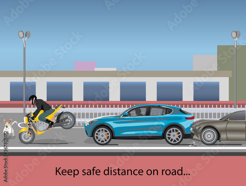 Vector illustration of road accident due to a dog crossing road