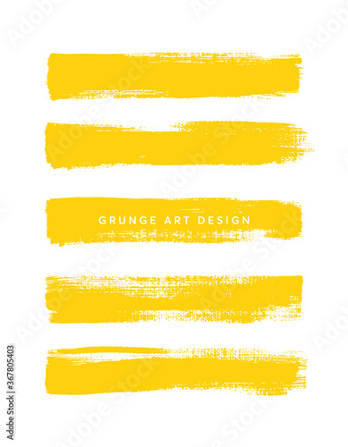 Art brush paint texture stroke set isolated vector background. Yellow line set. Tape collection.  photo
