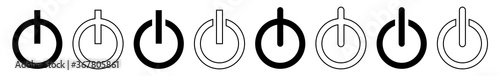 Photos Power Button Icon Black Line | On Off Buttons Illustration | Start Symbol | Shut