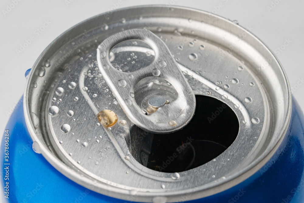 top view of open aluminum can on white background top view of open aluminum can on white background