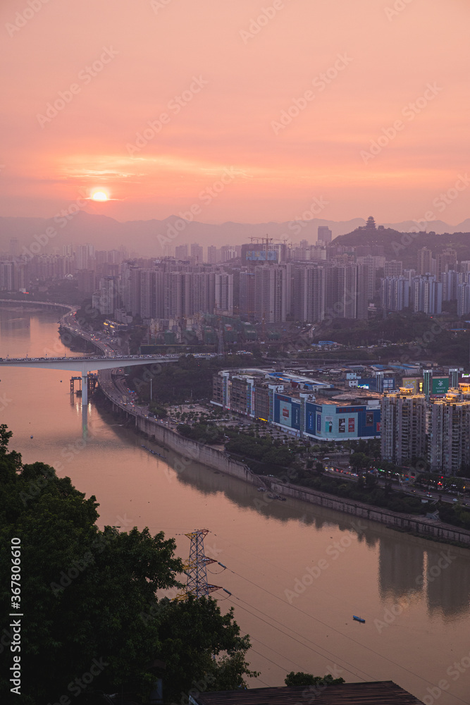 Yangtzee river at dusk in Chongqing