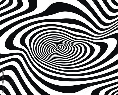 Wallpaper Mural Opt Art style background. Volume of Black and white strips or lines optical horizontal illusion.Abstract pattern. Texture with wavy, billowy lines. Wave design black and white Torontodigital.ca