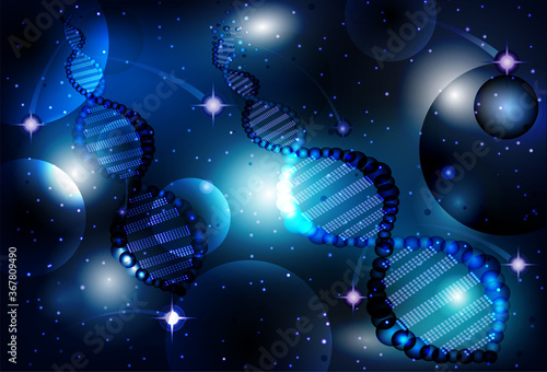 Deoxyribonucleic acid DNA and cosmos sky, vector illustration	