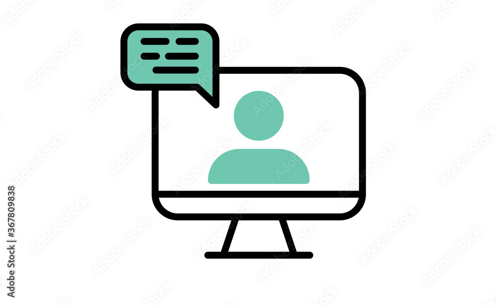 Video conference icon. People on computer screen. Home office in quarantine times. Internet virtual teaching media. Digital communication Video conference icon. People on computer screen. Home office in quarantine times. Internet virtual teaching media. Digital communication