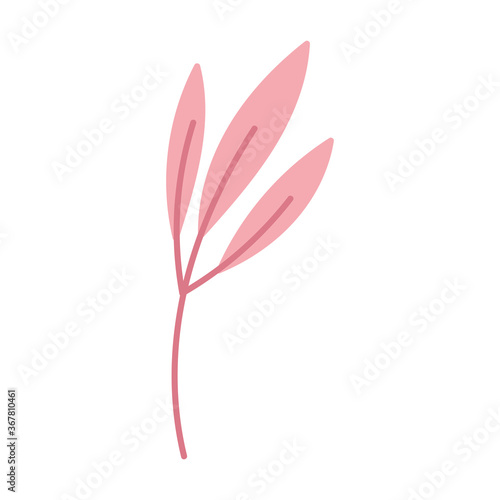 pink branch leaves foliage botanical isolated icon design white background