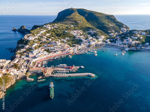 Panoramic aerial view at sunset of the harbour in the island of Ponza