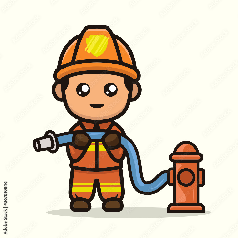 Cute kawaii firefighter mascot design illustration Cute kawaii firefighter mascot design illustration