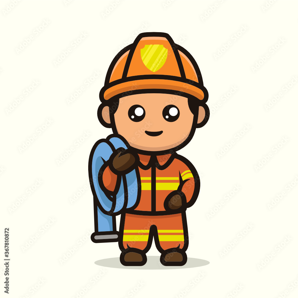 Cute kawaii firefighter mascot design illustration