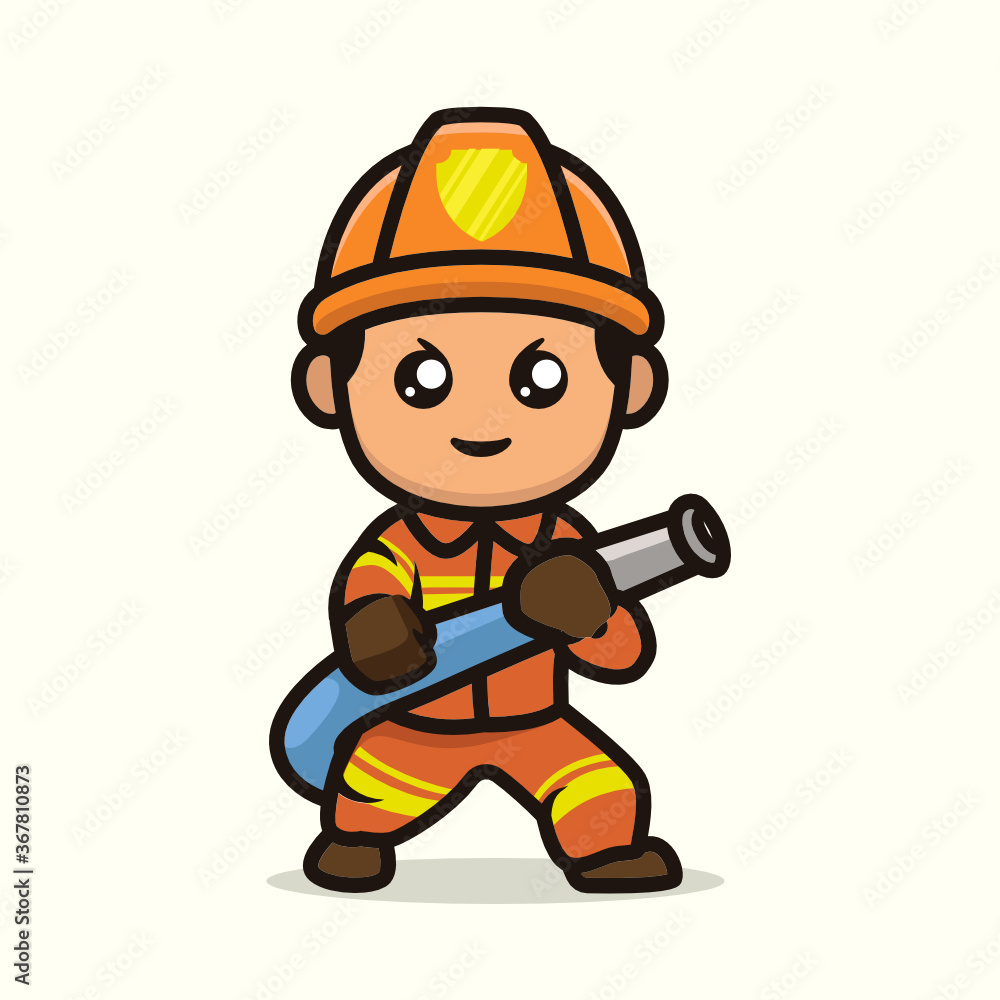 Cute kawaii firefighter mascot design illustration Cute kawaii firefighter mascot design illustration