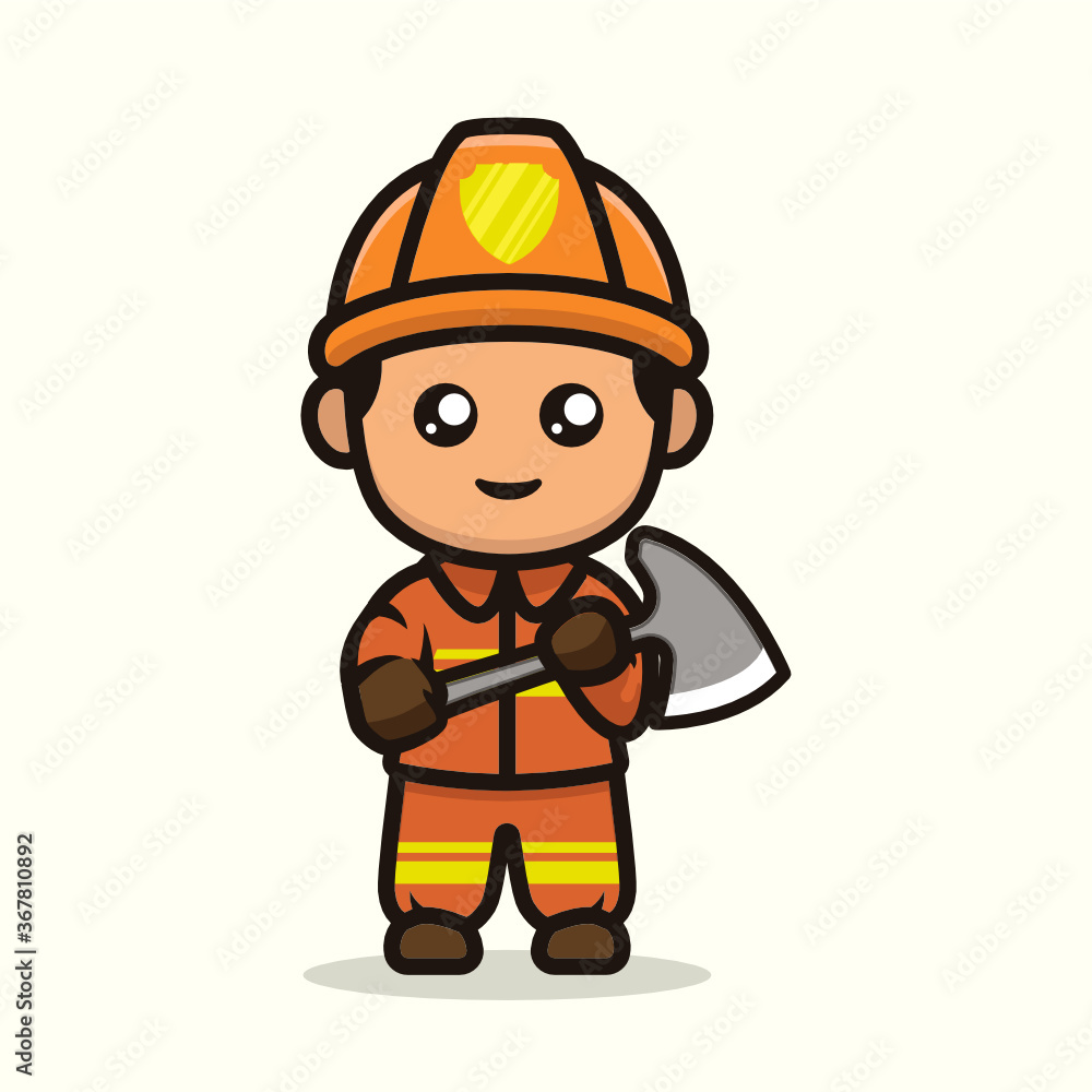 Cute kawaii firefighter mascot design illustration Cute kawaii firefighter mascot design illustration