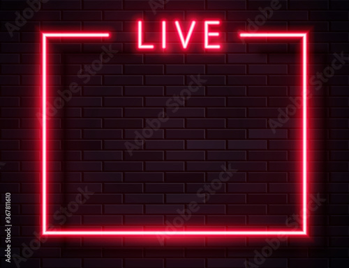 Vector Retro Neon Red Live Frame on Dark Background