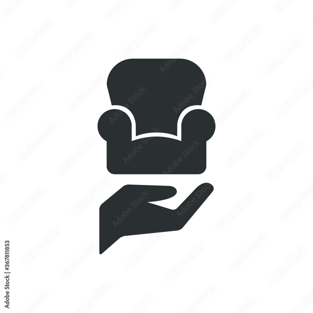 Vector illustration of hand holding a sofa icon on white background Vector illustration of hand holding a sofa icon on white background