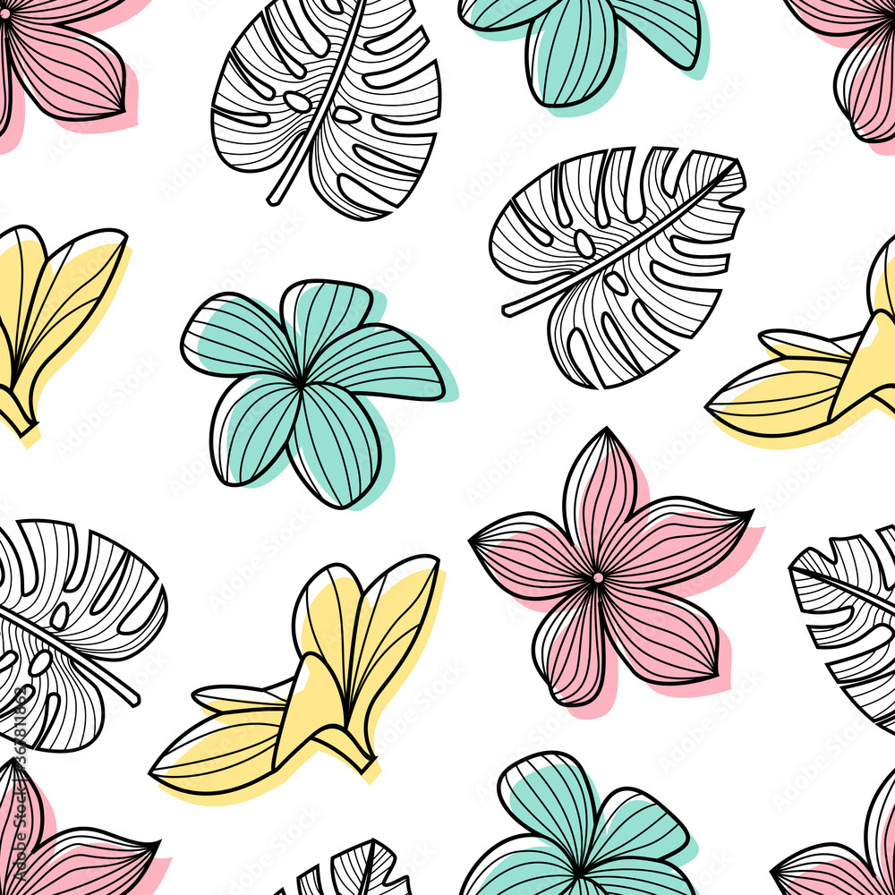 Floral seamless pattern with leaves. tropical background