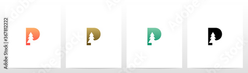 Pine Tree On Letter Logo Design P