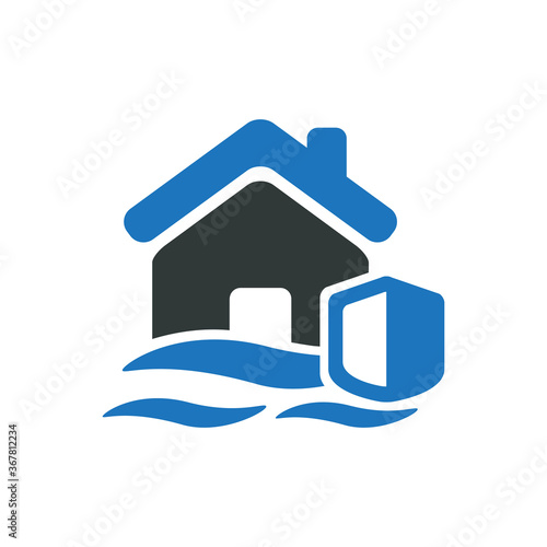 Vector illustration of house flood insurance icon on white background
