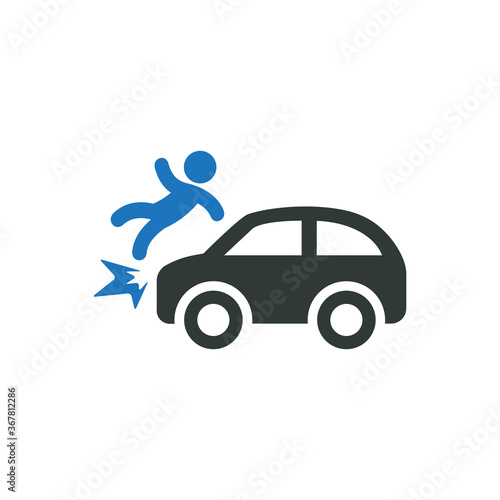 Vector illustration of car hit people icon on white background