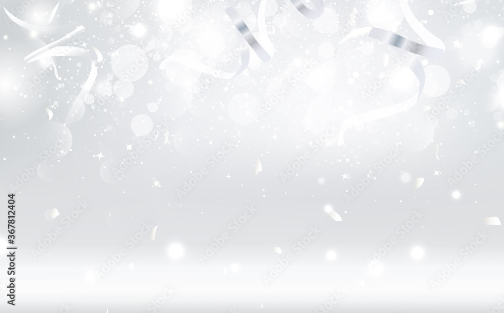 ribbons falling with stars, celebration background, silver glitter theme Holiday party vector illustration ribbons falling with stars, celebration background, silver glitter theme Holiday party vector illustration