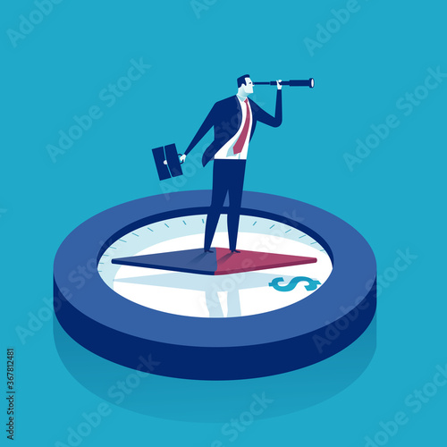 Investor. Illustration of a businessman looking through telescope searching for investment opportunity..