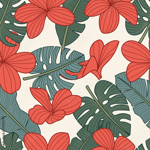 Floral seamless pattern with leaves. tropical background