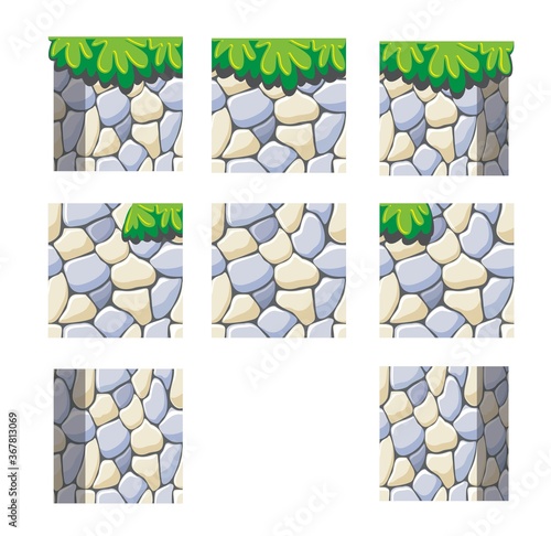 set of seamless pattern vector illustration of stone texture,
 in cartoon style and tileable, Useful for creating game 
backgrounds, game element and tileset can be used for game background too.