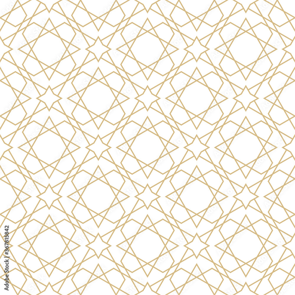 Fototapeta premium Delicate pattern in islamic style. Seamless arabic geometric vector texture. Ornamental backgroung in gold and white