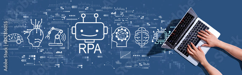 Robotic Process Automation RPA theme with woman using a laptop computer