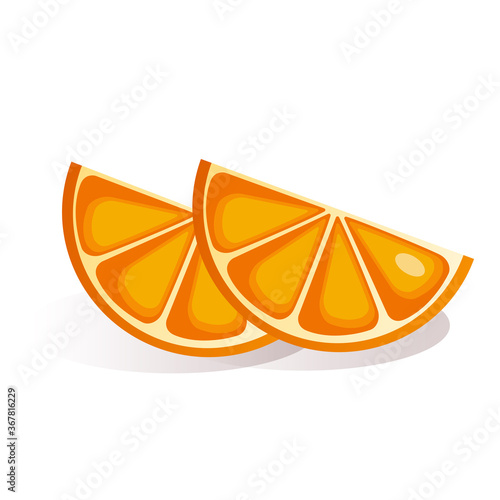 Vector illustration of orange slices on a white background. Orange and citrus for label, logo, menu and website, advertising, icons for printing on fabric. Healthy food concept.