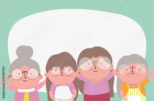 happy grandparents day, elderly group grandmothers cartoon character