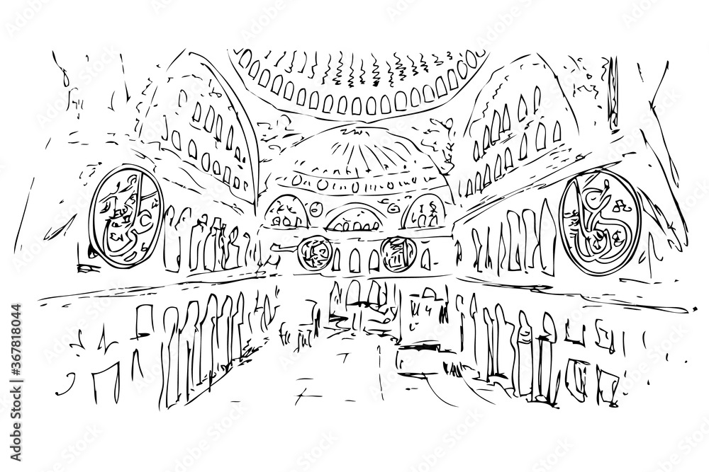 Vector Simple Manual Hand Draw Sketch outline Hagia Sophia Mosque, istanbul Turkey
