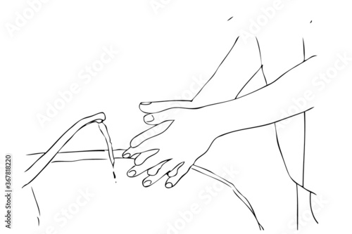 Vector Simple Manual Draw, Washing Hand at washtafel, Covid-19 Virus Prevention
