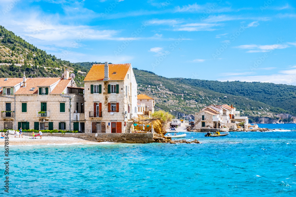 Komiza historical town buildings Vis Croatia